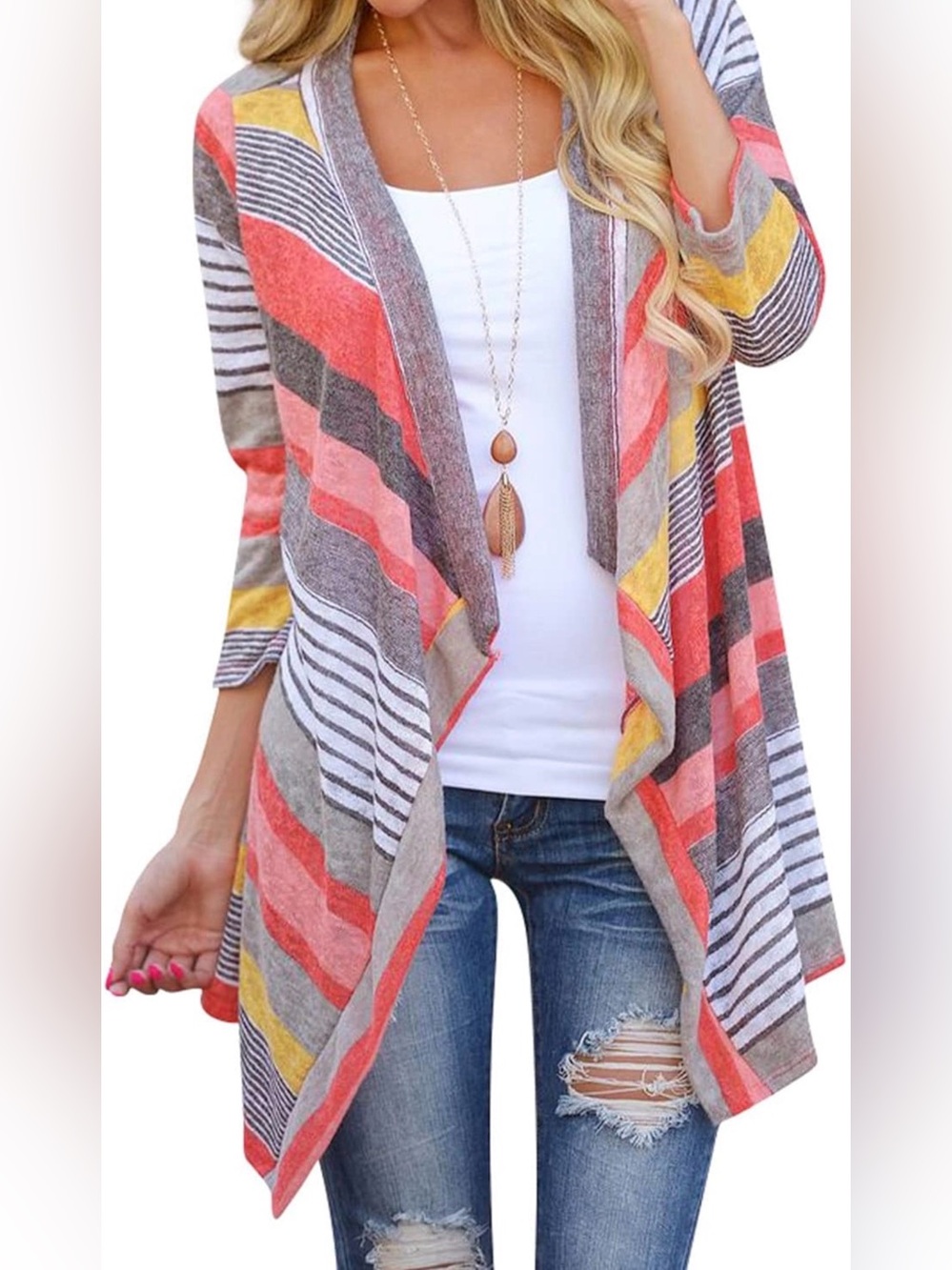 Dearcase 3/4 Sleeve Cardigan Lightweight Open-front Draped Kimono Loose
